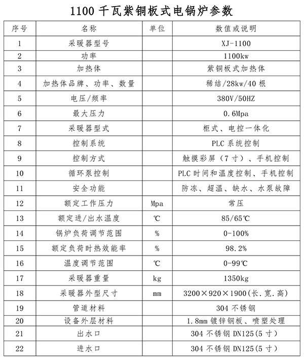 1100kw紫銅板式電鍋爐