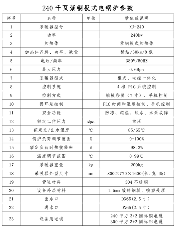 240kw紫銅板式電鍋爐