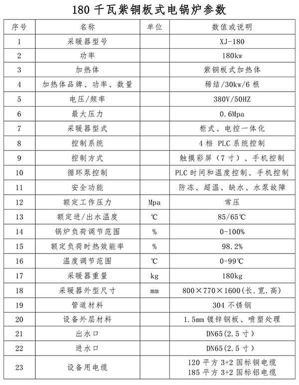 180kw紫銅板式電鍋爐